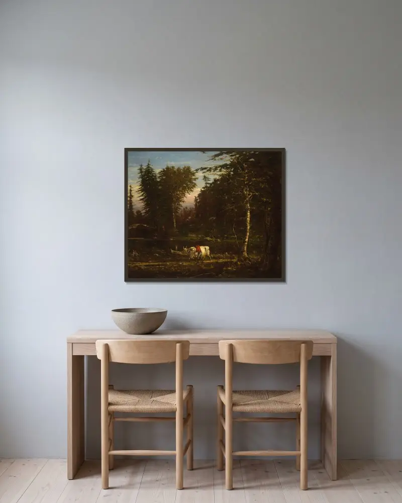 I Adirondacks av George Inness inramad på en vägg