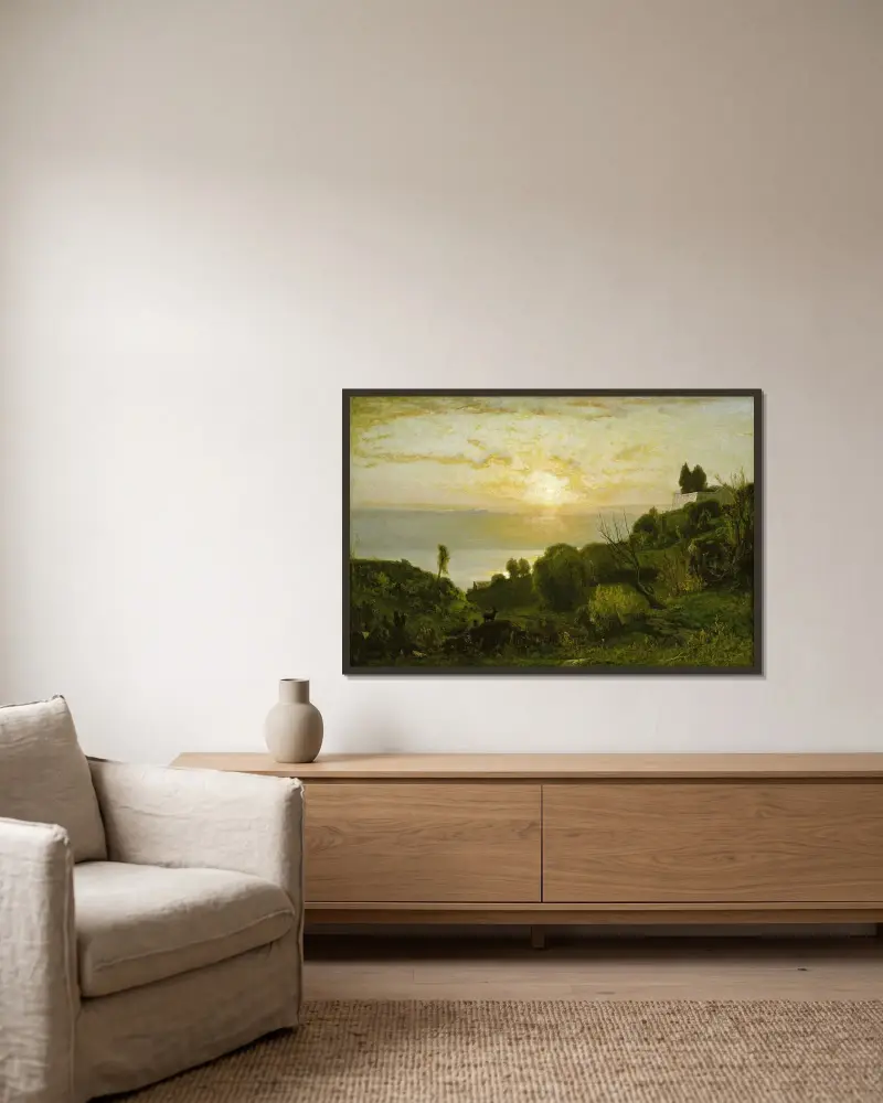 Lake Albano, solnedgång av George Inness inramad på en vägg