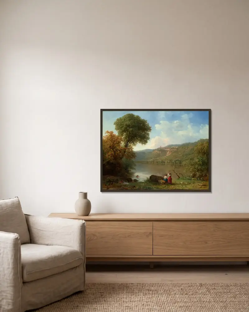 Lake Nemi av George Inness inramad på en vägg