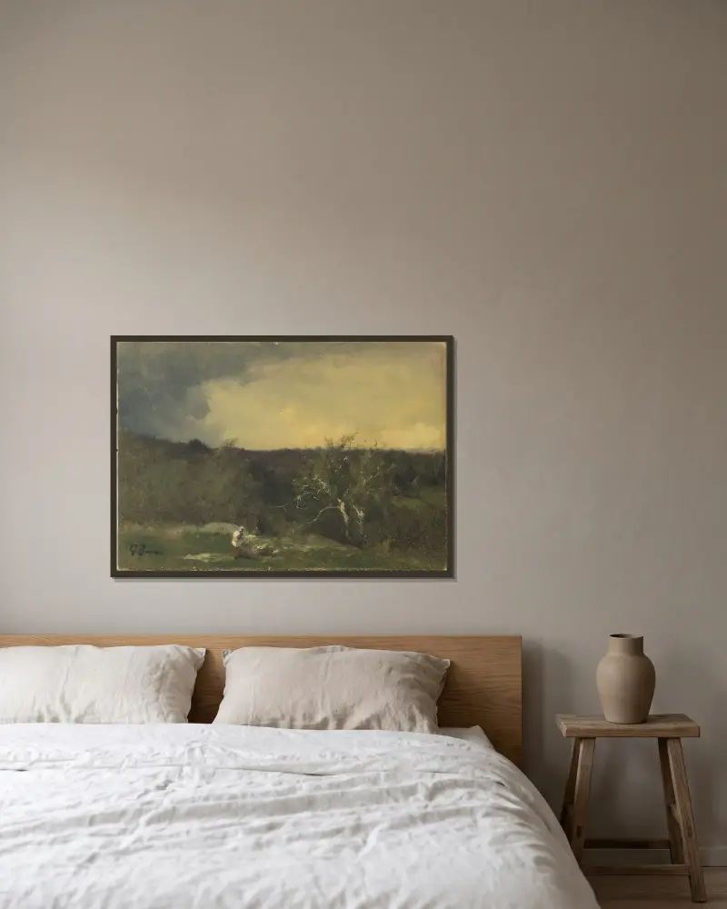 Landskap av George Inness inramad på en vägg