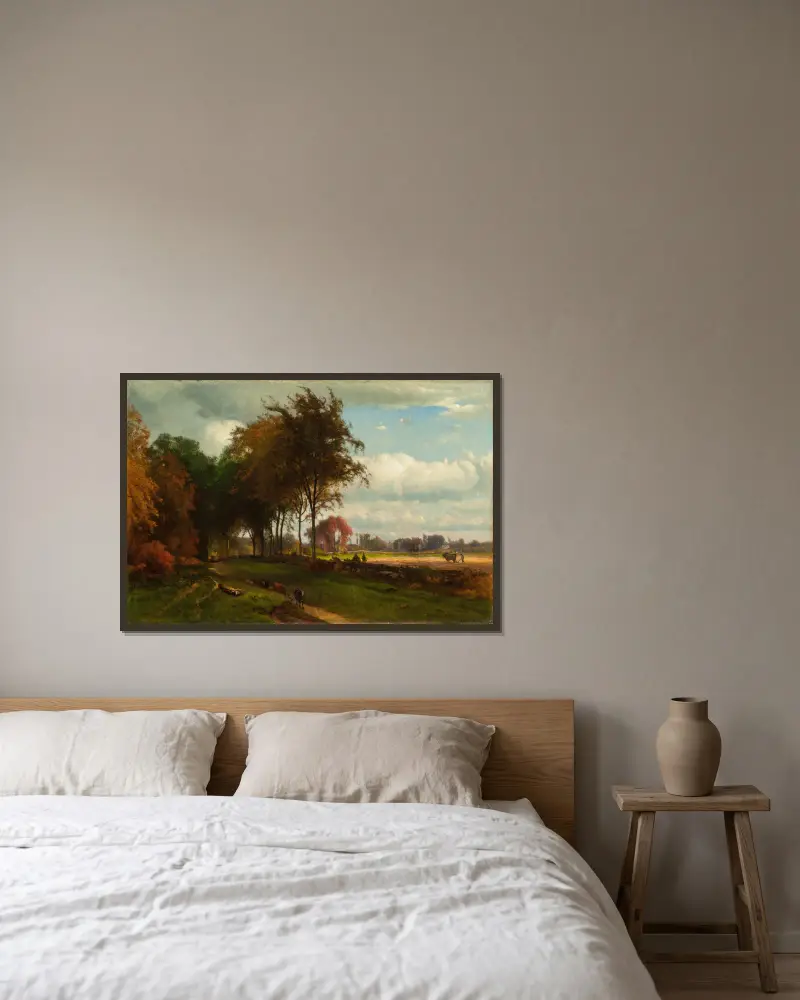 Landschaft mit Vieh von George Inness gerahmt an einer Wand