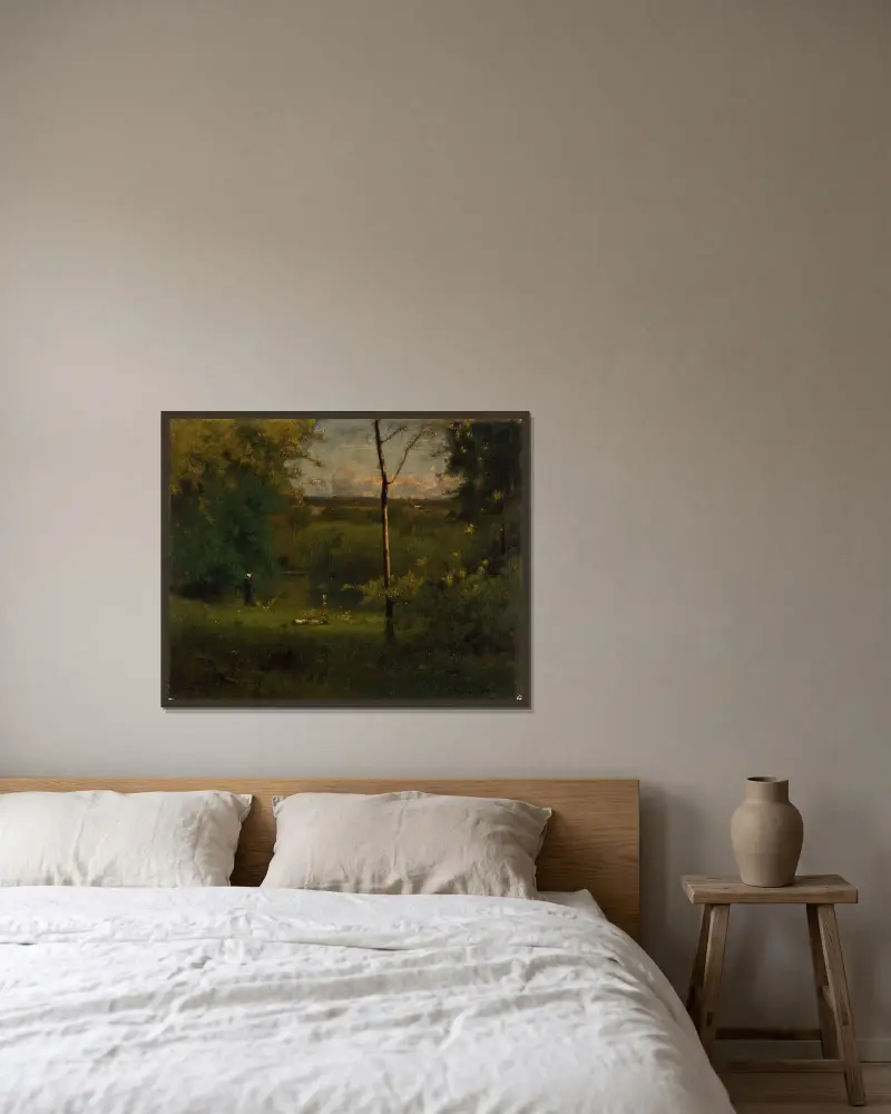 Utsikt över floden av George Inness inramad på en vägg