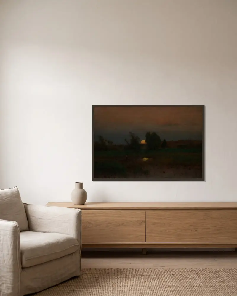 Månuppgång av George Inness inramad på en vägg