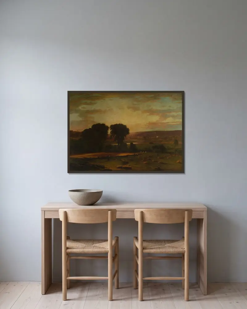 Fred och överflöd av George Inness inramad på en vägg