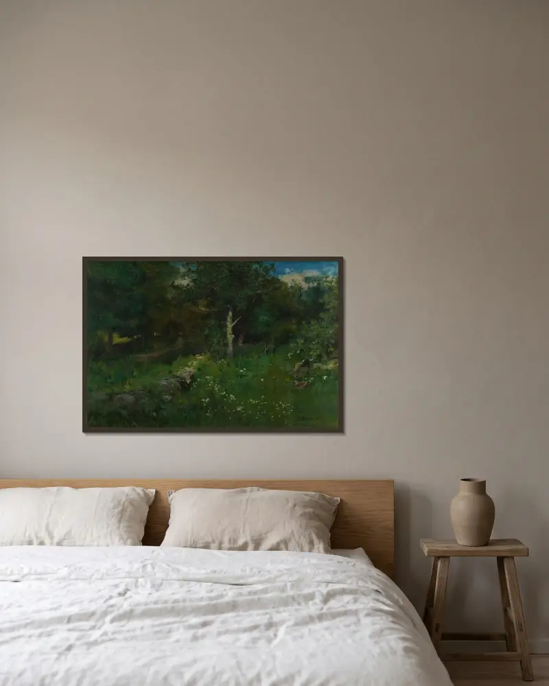 Sommar-lövverk av George Inness inramad på en vägg