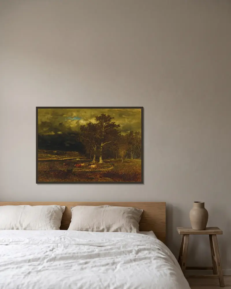 Det annalkande ovädret av George Inness inramad på en vägg