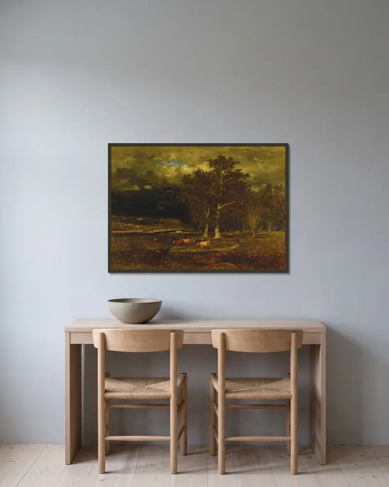 Det annalkande ovädret av George Inness inramad på en vägg