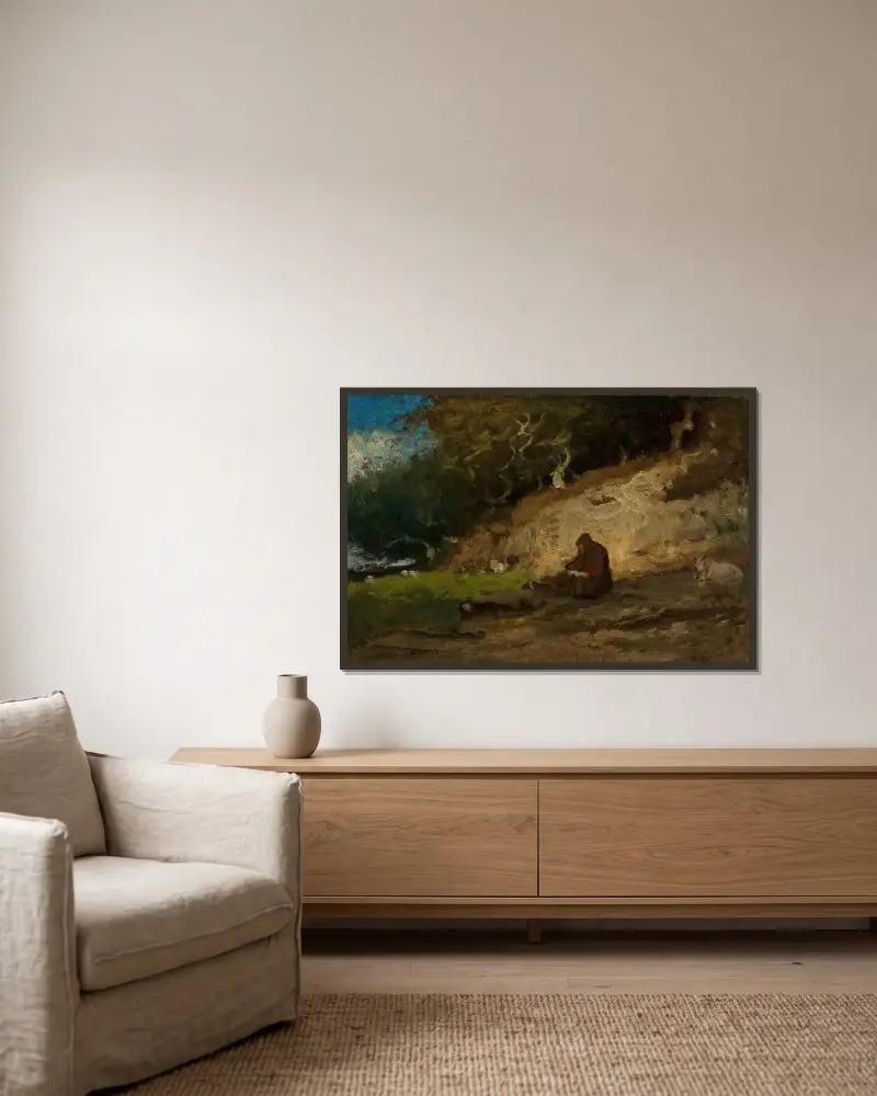 Eremiten av George Inness inramad på en vägg