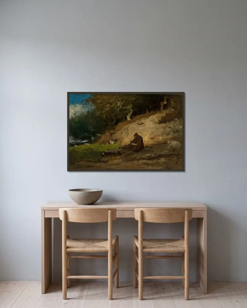 Eremiten av George Inness inramad på en vägg