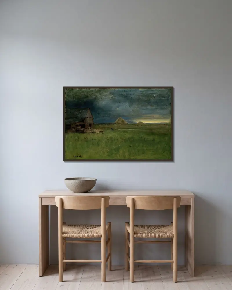 Den ensliga gården, Nantucket av George Inness inramad på en vägg