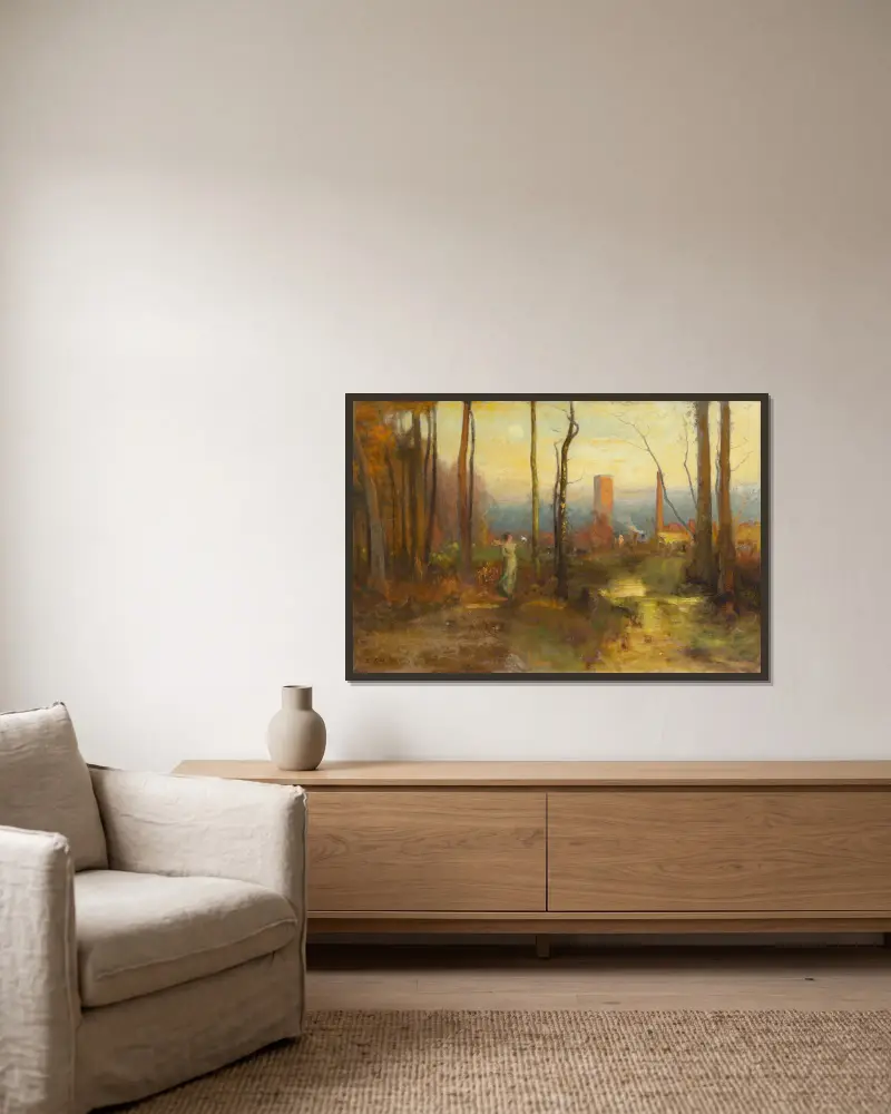 Der Mühlbach, Montclair, New Jersey von George Inness gerahmt an einer Wand
