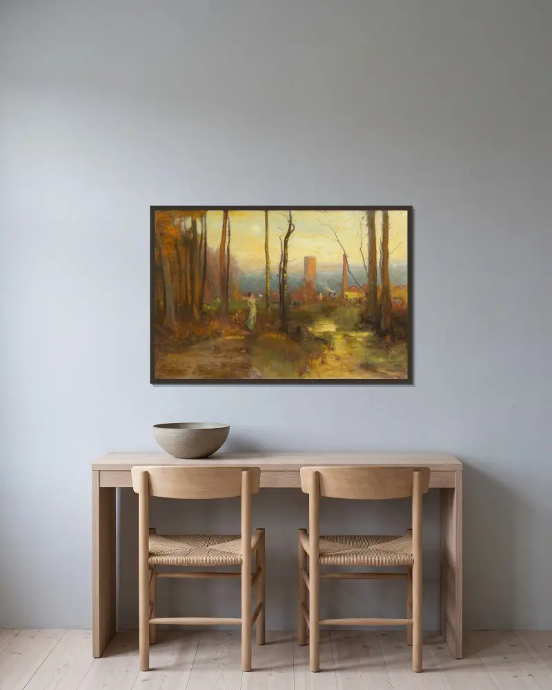 Der Mühlbach, Montclair, New Jersey von George Inness gerahmt an einer Wand