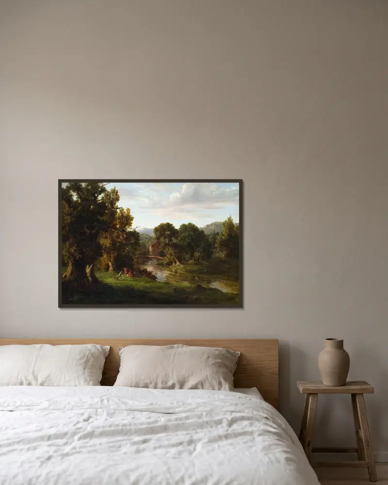 Den gamla kvarnen av George Inness inramad på en vägg