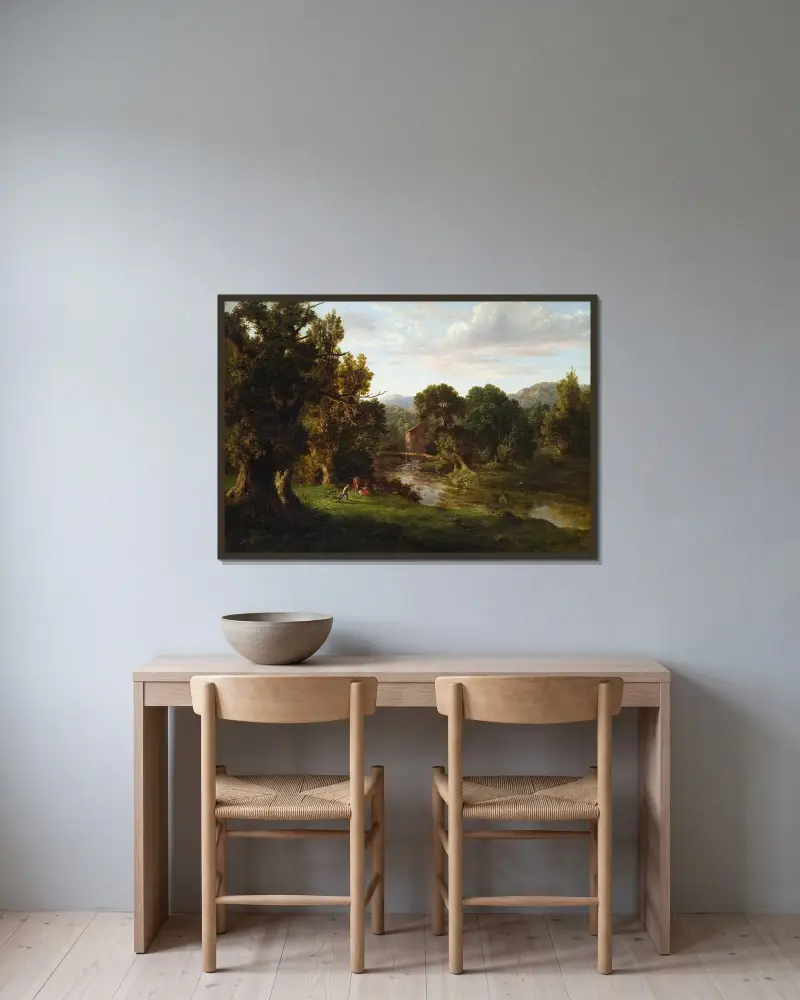 Den gamla kvarnen av George Inness inramad på en vägg