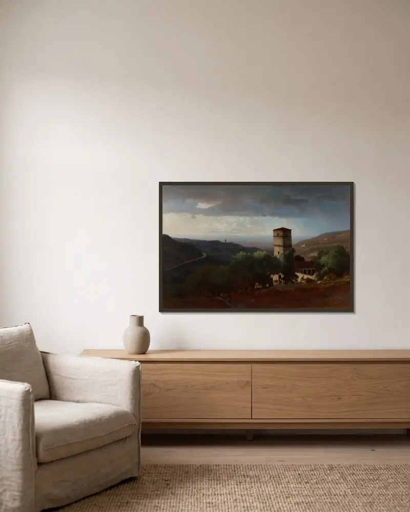 Utsikt över Rom från Tivoli av George Inness inramad på en vägg
