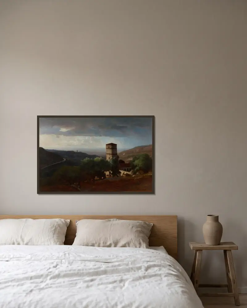 Utsikt över Rom från Tivoli av George Inness inramad på en vägg