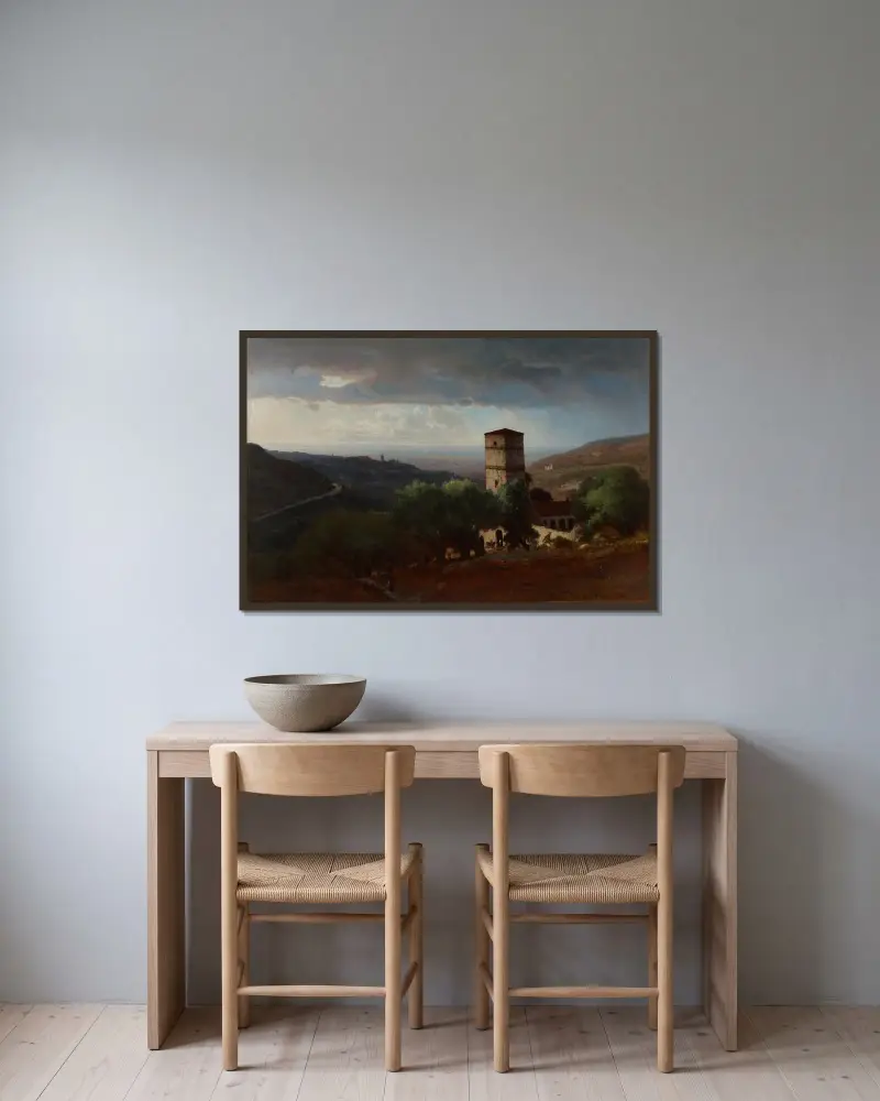 Utsikt över Rom från Tivoli av George Inness inramad på en vägg