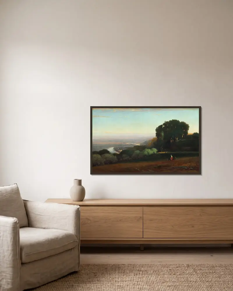 Utsikt över Tibern nära Perugia av George Inness inramad på en vägg