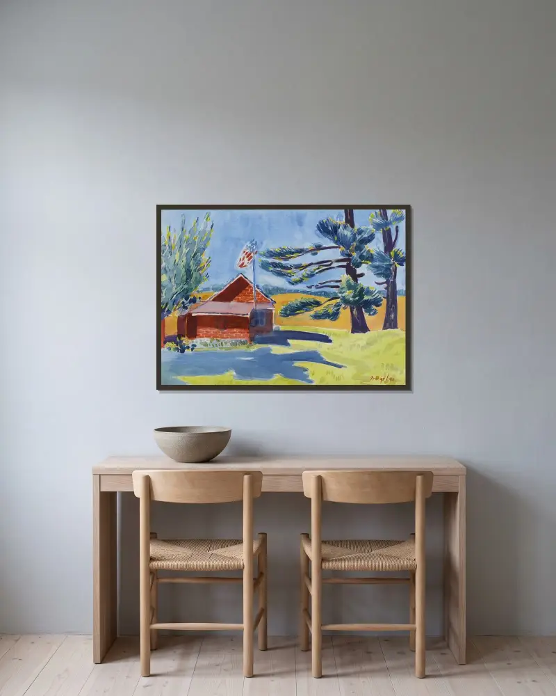 Old Schoolhouse, Ryders av George Luks inramad på en vägg