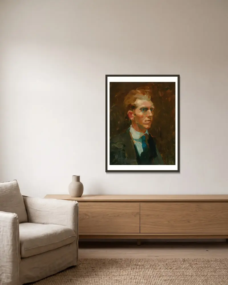 Portrait Of A Young Man av George Luks inramad på en vägg
