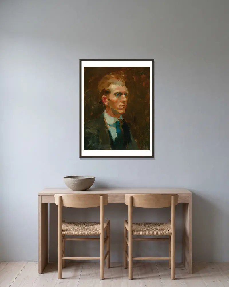 Portrait Of A Young Man av George Luks inramad på en vägg