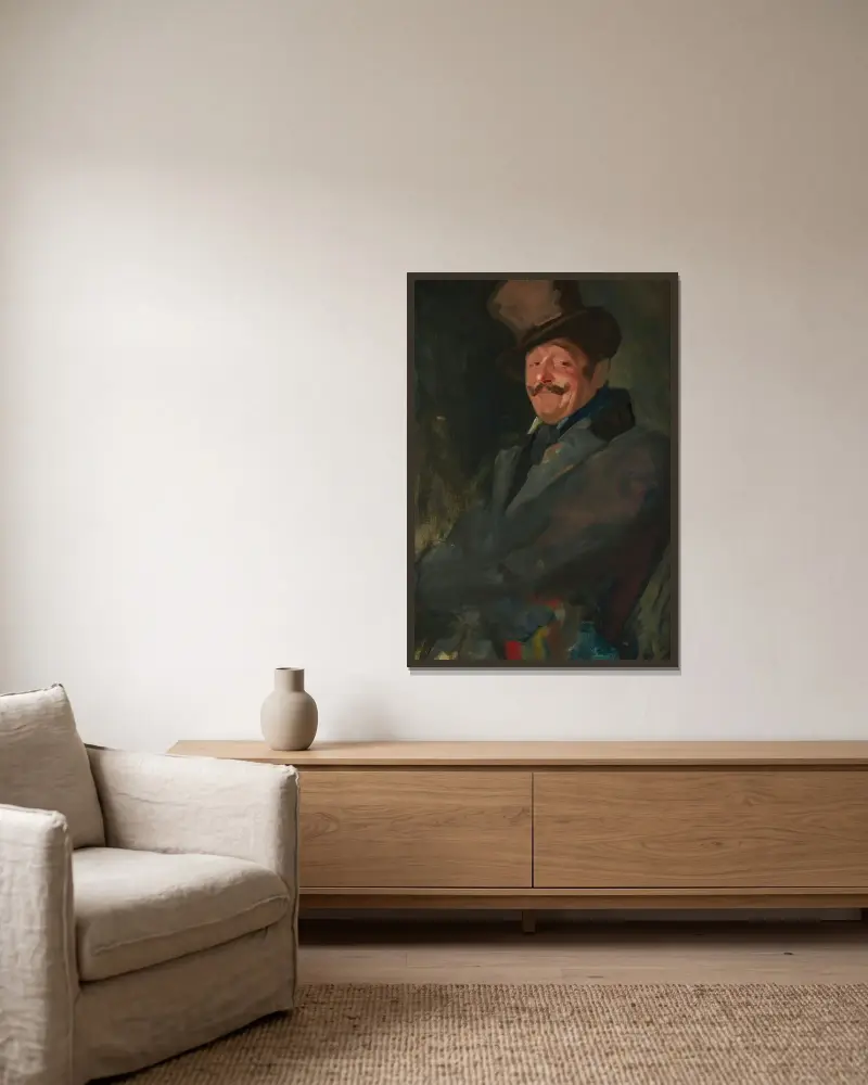 Portrait of Otis Skinner as Colonel Philippe Brideau (Study) av George Luks inramad på en vägg