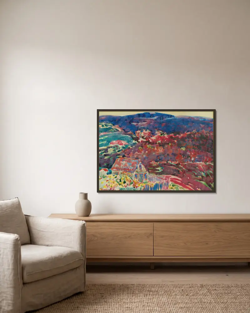 Purpurové kopce, George Luks v rámu na stěně