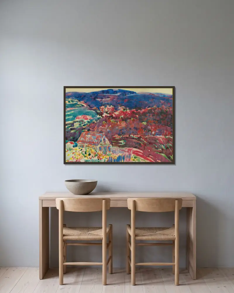 Purpurové kopce, George Luks v rámu na stěně