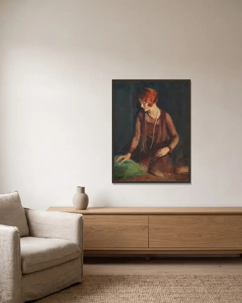 Die Rothaarige von George Luks gerahmt an einer Wand