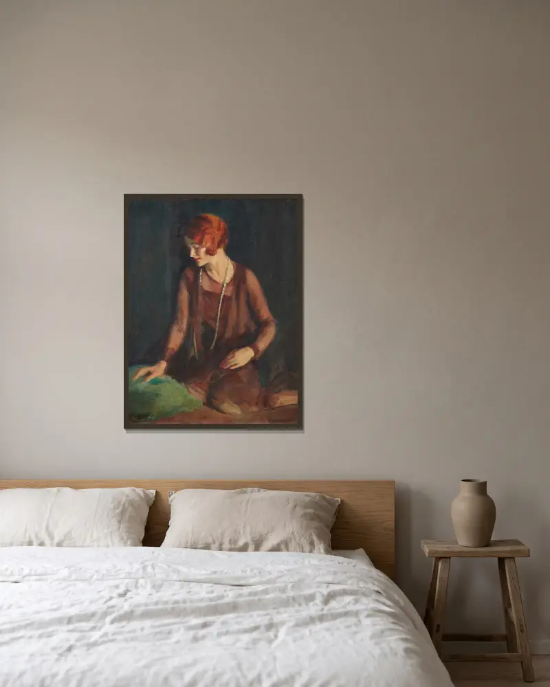 Die Rothaarige von George Luks gerahmt an einer Wand