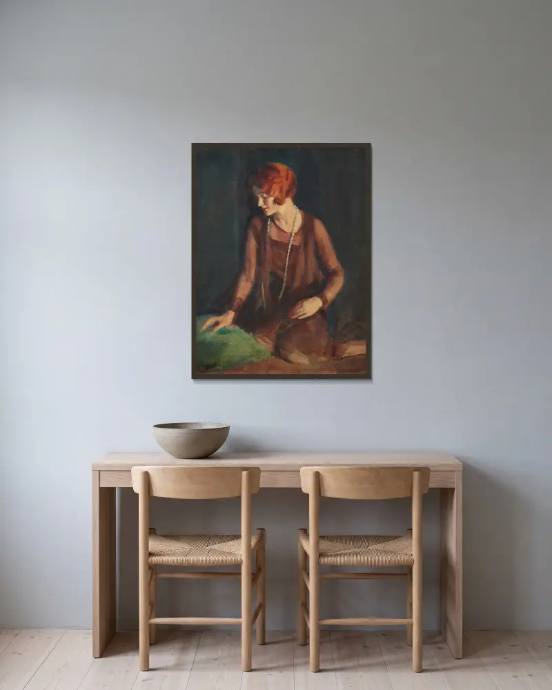 Die Rothaarige von George Luks gerahmt an einer Wand