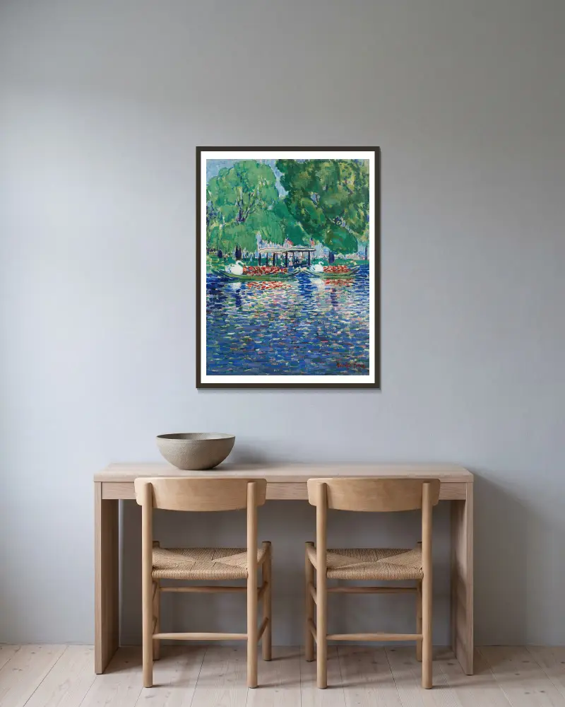 The Swan Boats av George Luks inramad på en vägg