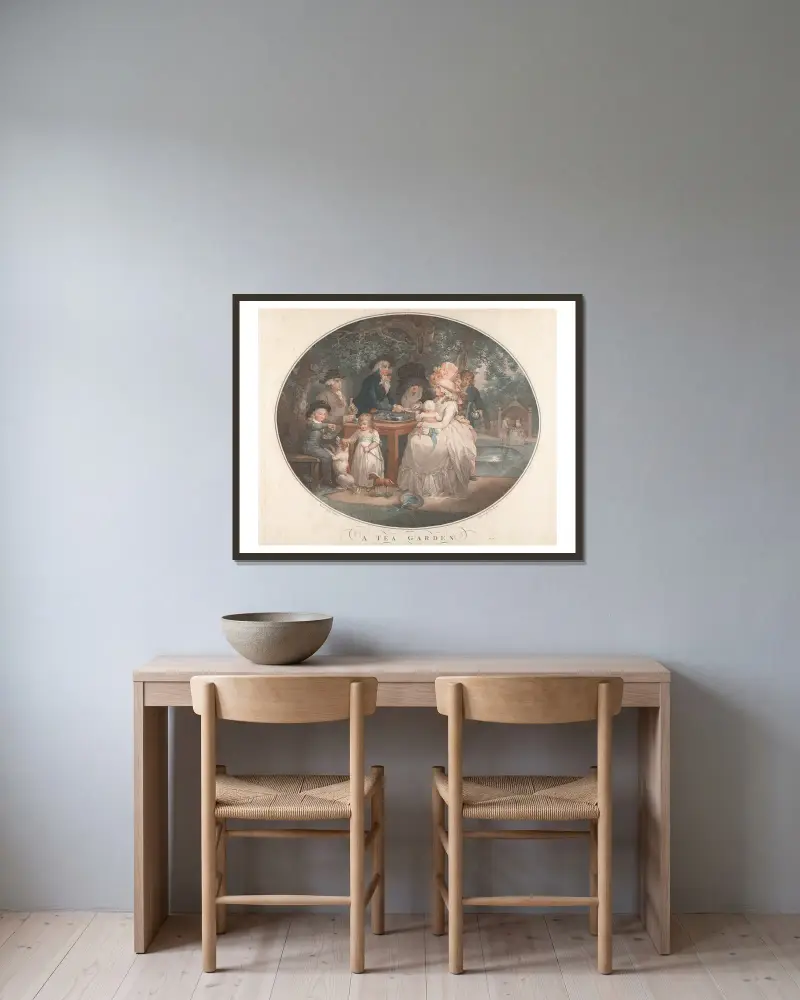 Ein Teegarten von George Morland gerahmt an einer Wand