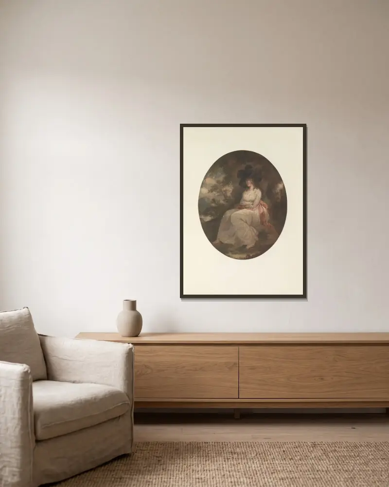 Caroline av Lichtfeld av George Morland inramad på en vägg