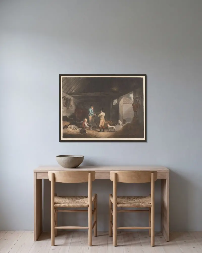 Kväll eller postpojkens återkomst av George Morland inramad på en vägg
