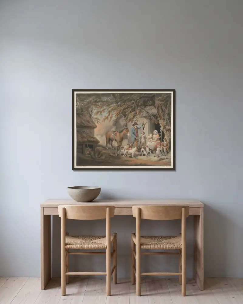 Afton eller jägarens återkomst av George Morland inramad på en vägg