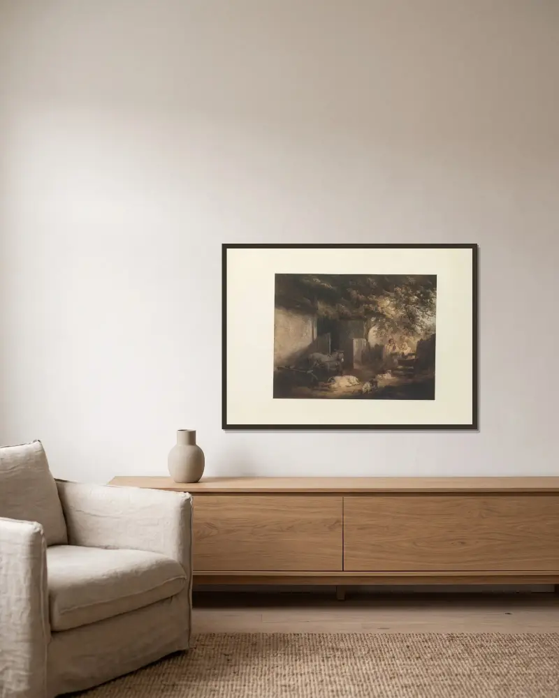 Farmyard von George Morland gerahmt an einer Wand