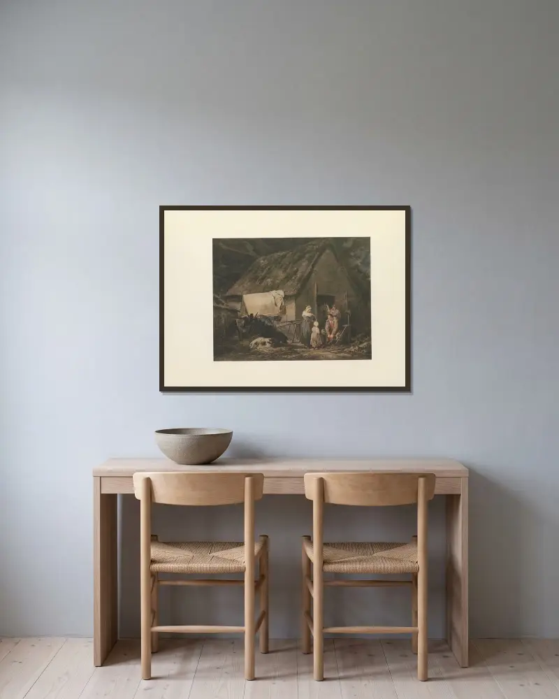 Morgon; eller gårdfarihandlarna gör sig redo för marknaden av George Morland inramad på en vägg