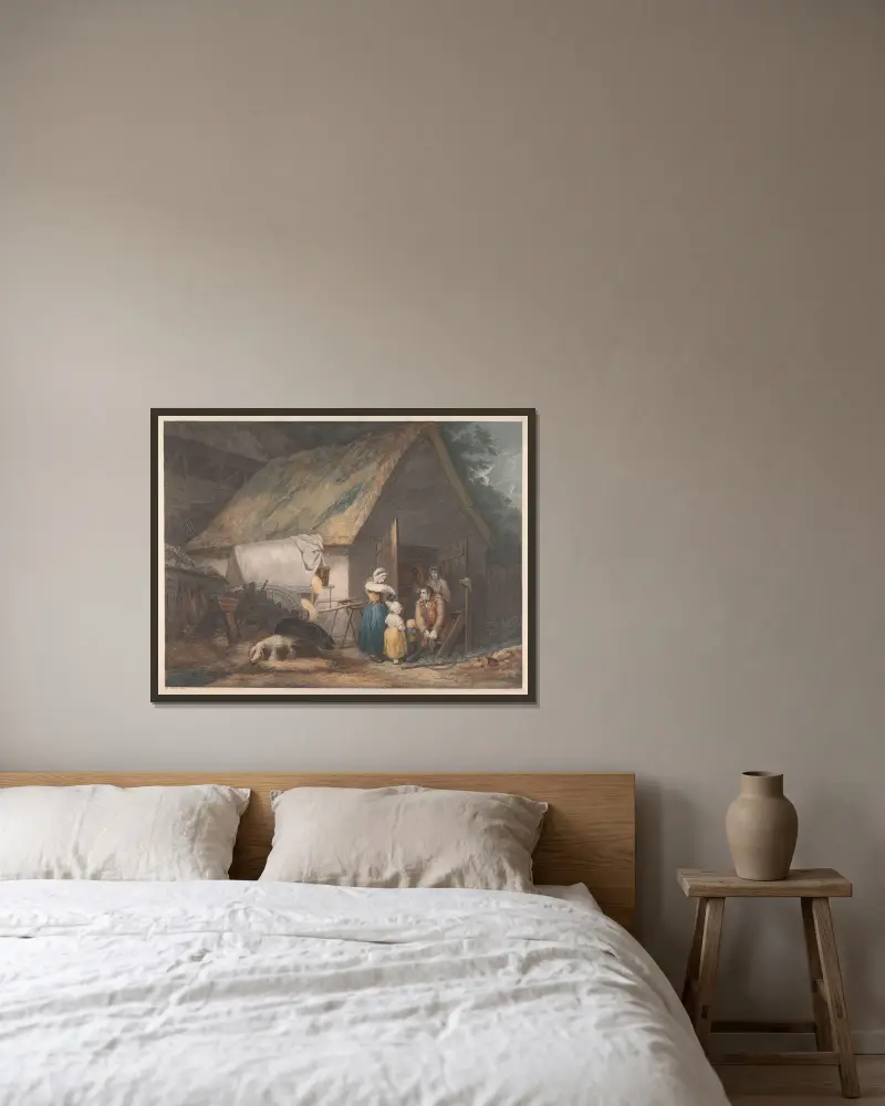 Morgon eller mjölkhandlarna som gör sig redo för marknaden av George Morland inramad på en vägg