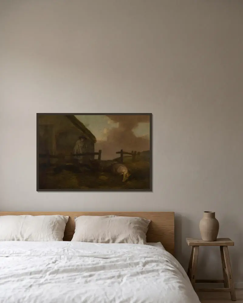 Der Schweinehirt von George Morland gerahmt an einer Wand