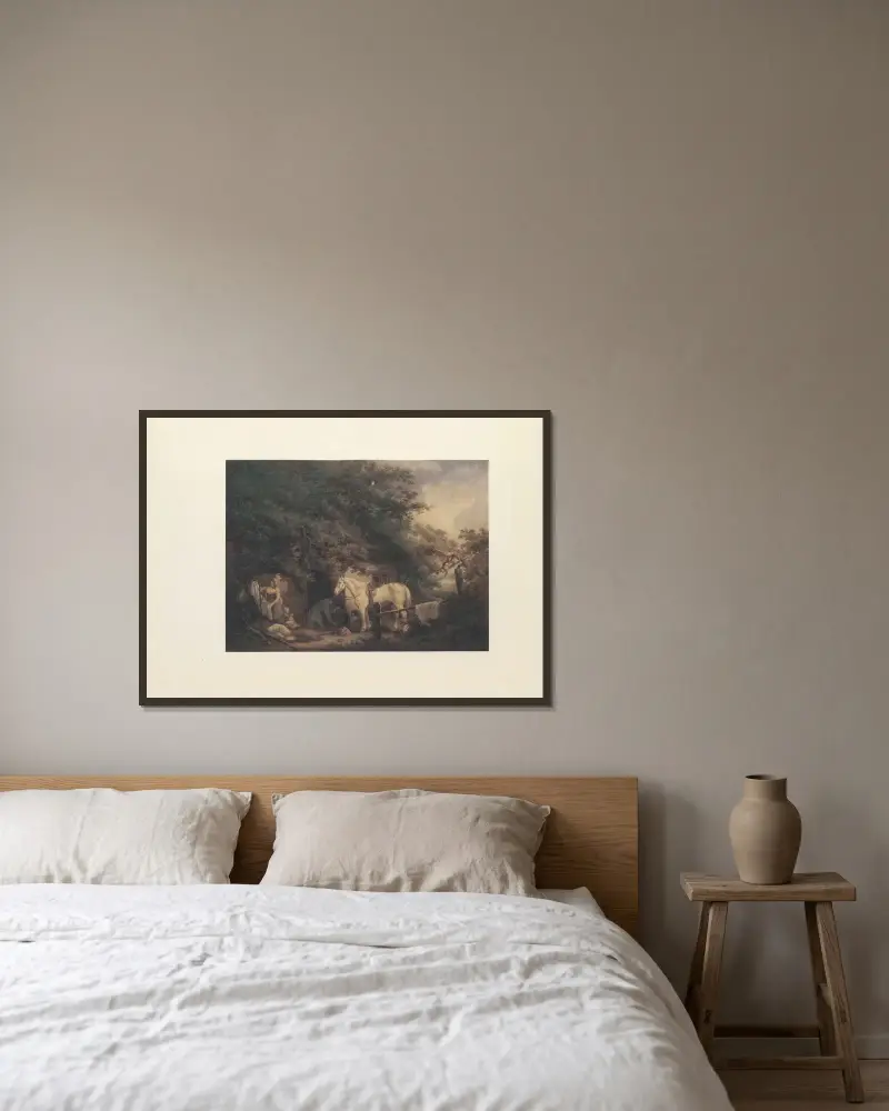 Stugdörren av George Morland inramad på en vägg