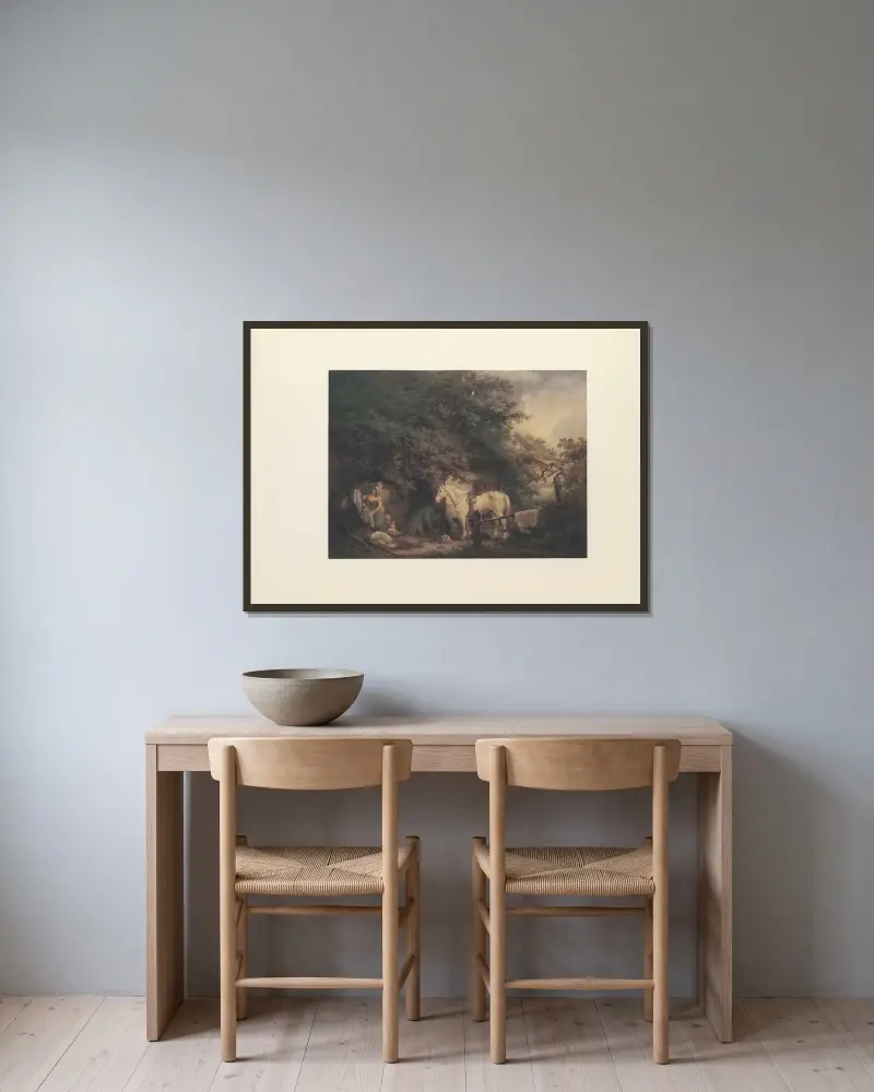 Stugdörren av George Morland inramad på en vägg