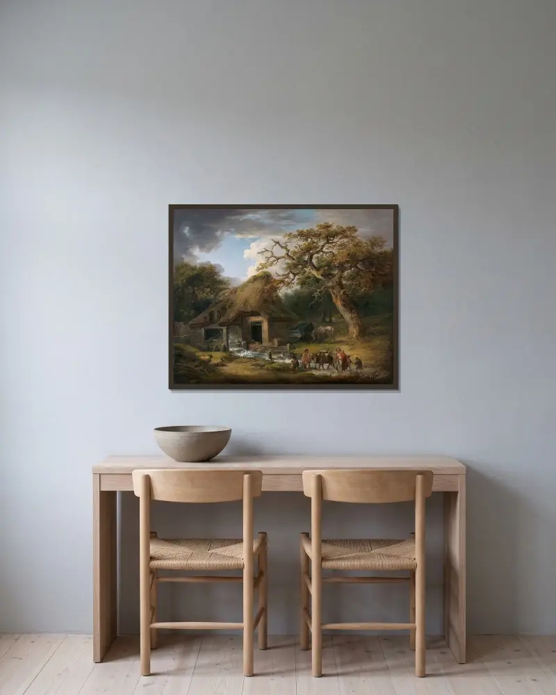 Den gamla vattenkvarnen av George Morland inramad på en vägg