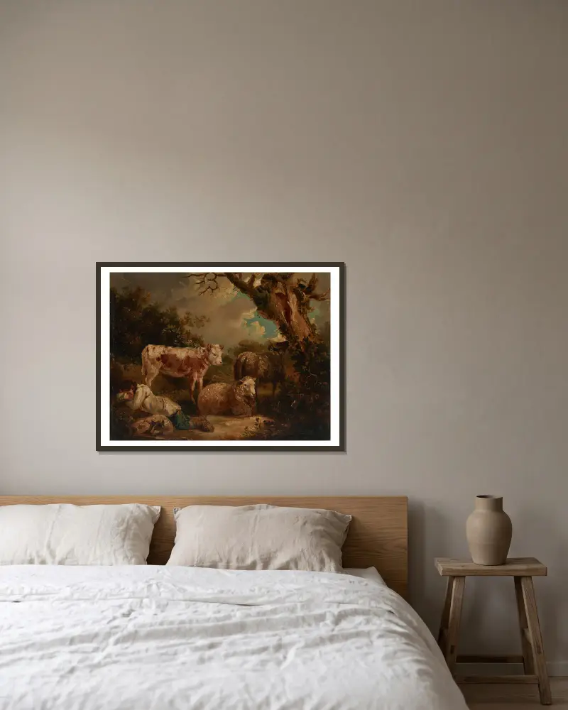 Pastýřův odpočinek, George Morland v rámu na stěně