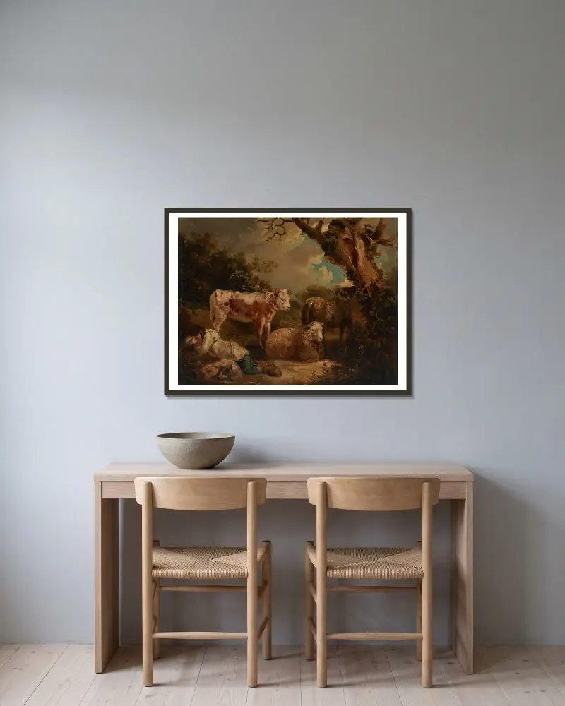 Pastýřův odpočinek, George Morland v rámu na stěně