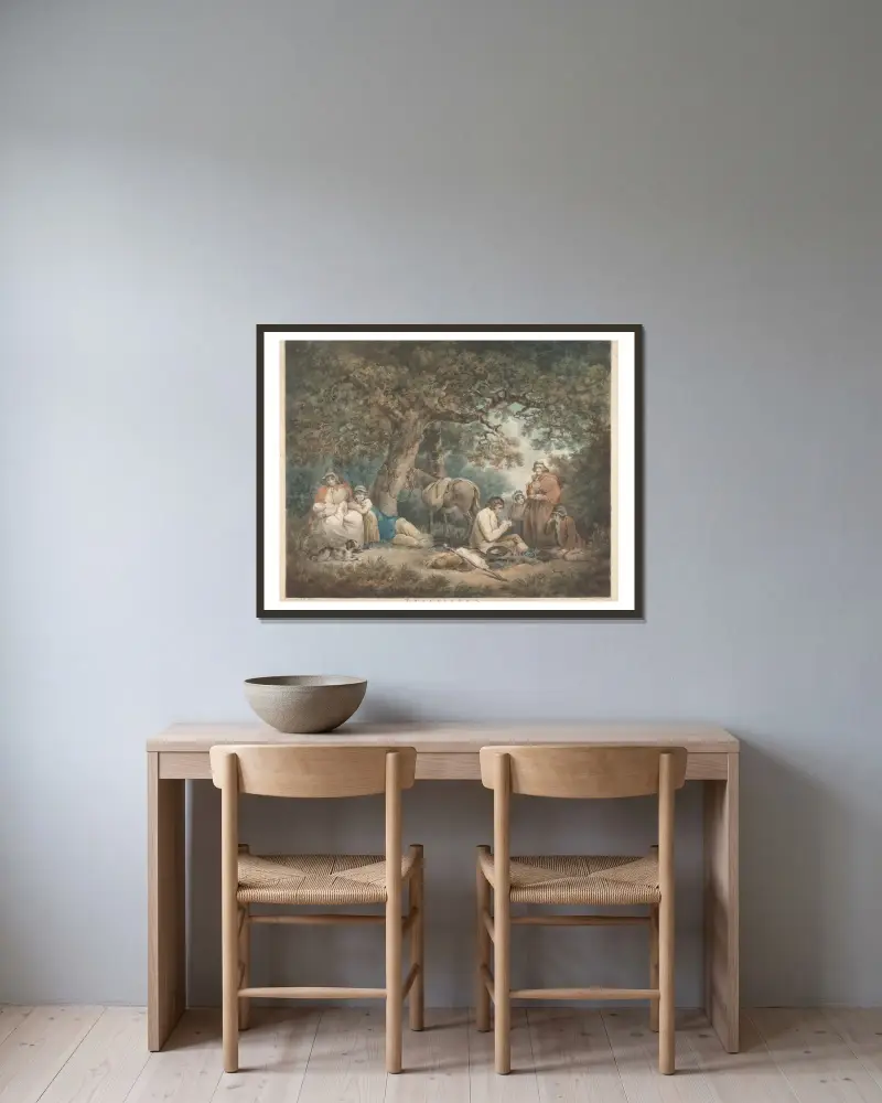 Poutníci, George Morland v rámu na stěně