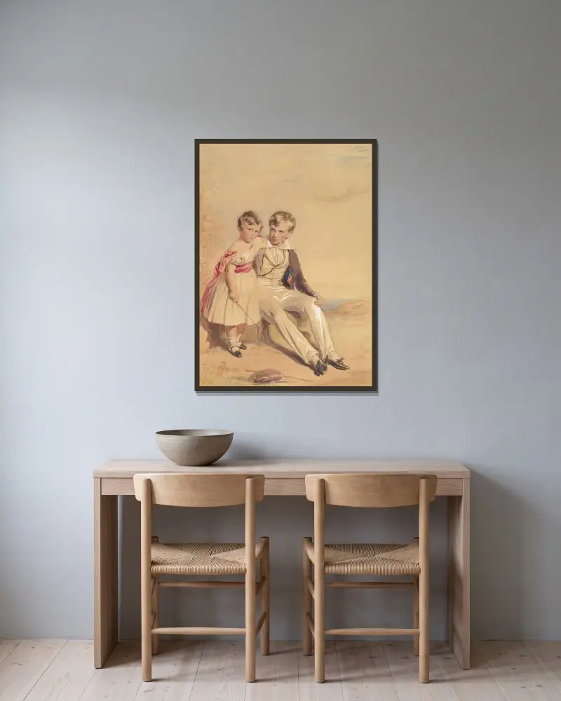 Porträtt av två barn av George Richmond inramad på en vägg