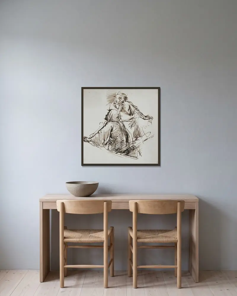 Zwei männliche Figuren von George Richmond gerahmt an einer Wand