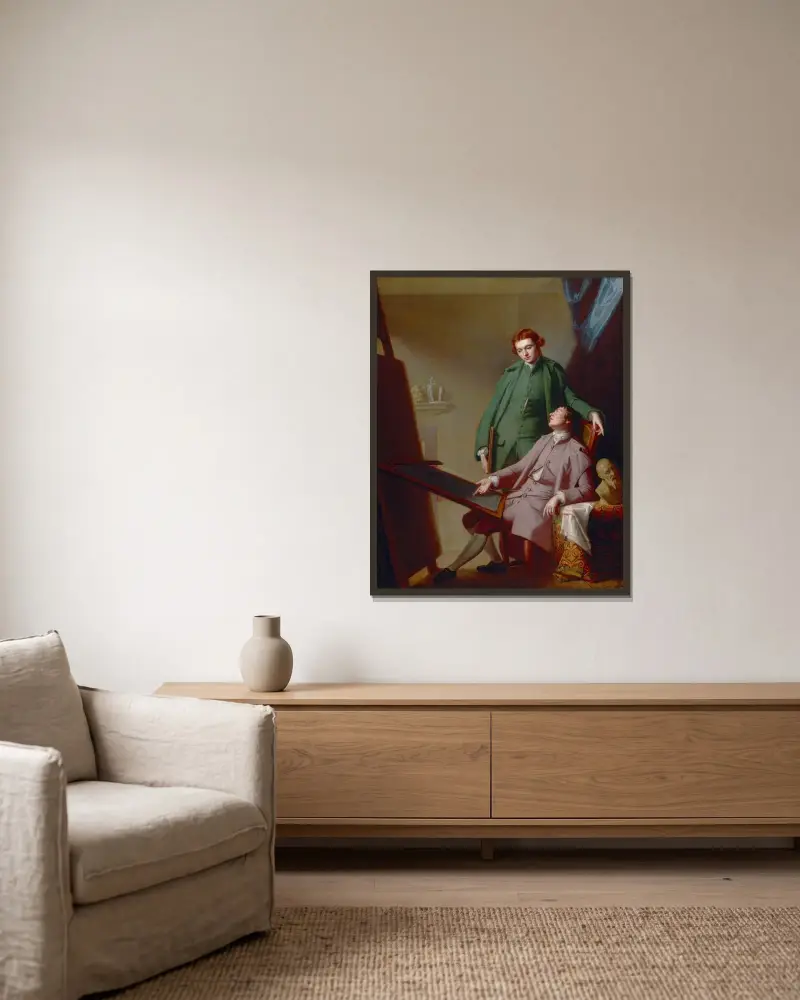 A Conversation (The Artist’s Brothers Peter and James Romney) von George Romney gerahmt an einer Wand