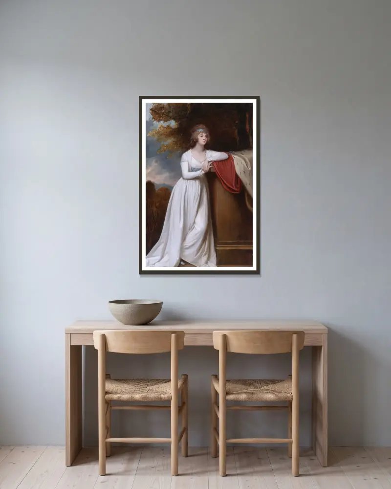 Barbara, Marchioness of Donegall av George Romney inramad på en vägg